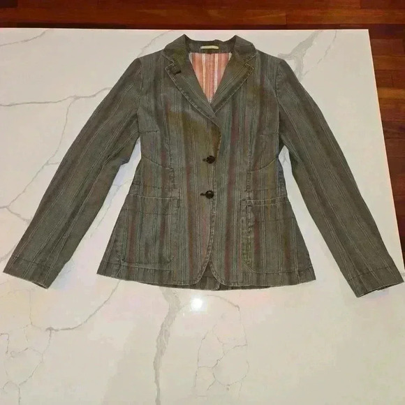 VTG Mario Matteo Womens Made In Italy Striped Blazer Olive Green Size 8 - Picture 3 of 12